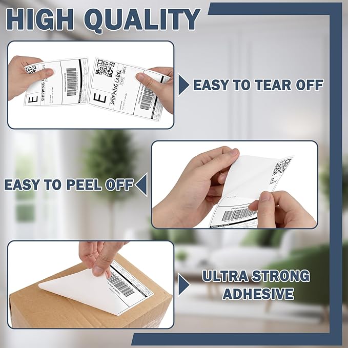 JTIEO 4" x 6" Thermal Labels, 5000 Fanfold Direct Thermal Shipping Labels, Perforated White, Commercial Grade with Permanent Adhesive,Compatible with Most Thermal Printers.