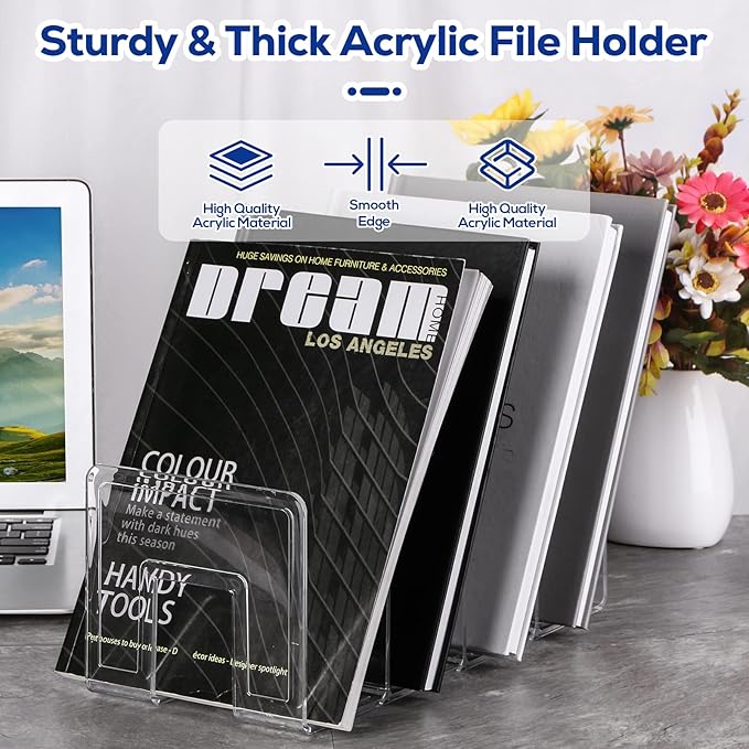 4Pack 4-Section Clear Acrylic Desk File Sorter, Desktop File organizer Purse Handbag divided organizer for Book, Envelopes, Mail, Document, Notebook, Office Supplies (13x5.9x5inch)
