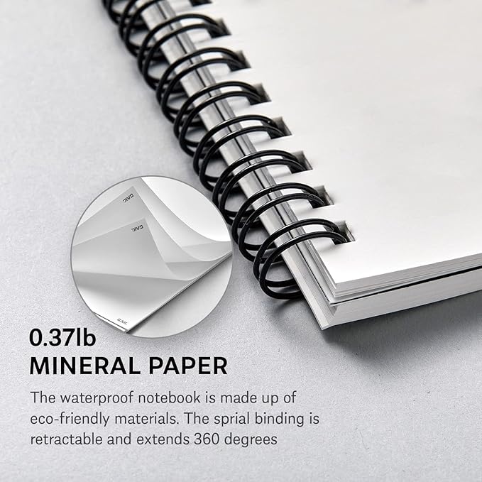 GAK. Stone Paper Notebook | No Lines Spiral Notebook Waterproof Sheet Aesthetic Journal for Note Taking | Notebooks for Work & Aesthetic School Supplies | Medium Size, White (5.8”x8.3”, 50 sheets)