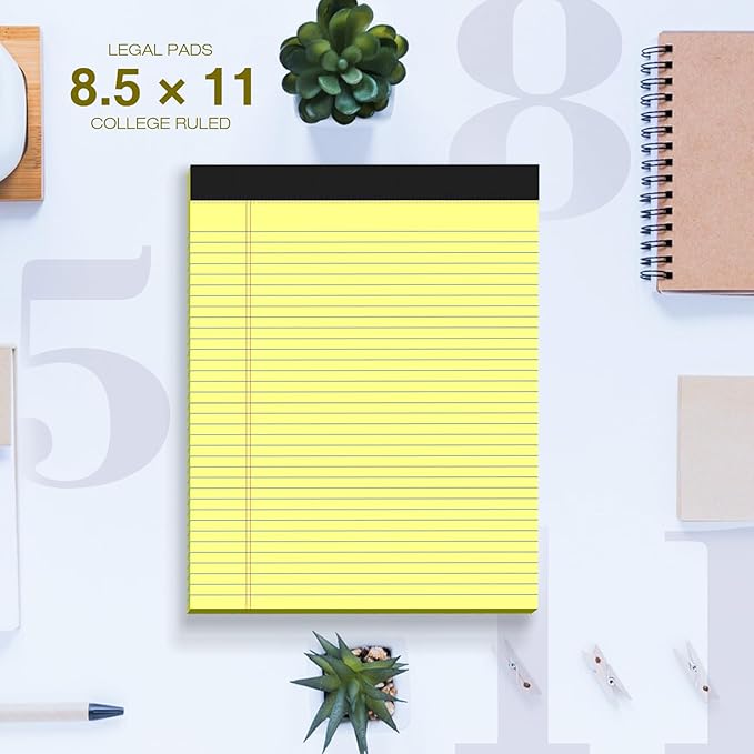 12 Pack Legal Pads 8.5" x 11" College Ruled Yellow Note Pads 8.5 x 11 Inch Micro-Perforated Notepad 600 Sheets in Total Lined Writing Paper Notebook for Office, School Supplies & To-Do Lists