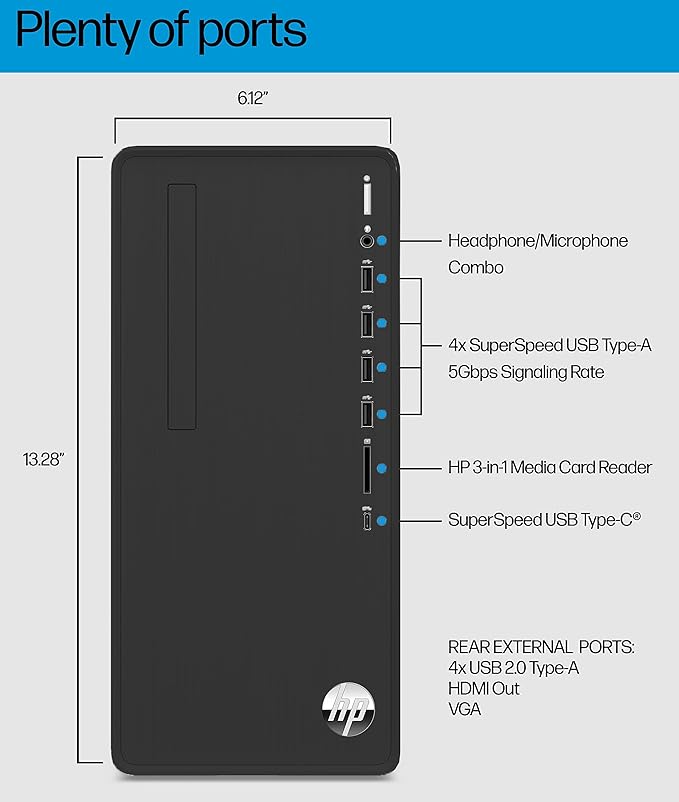 HP Pavilion Tower Desktop Computer, Intel 8-Core i7-10700F up to 4.8GHz, 16GB DDR4 RAM, 1TB PCIe SSD, GeForce GT 610 2GB, WiFi 6, Bluetooth, RJ-45, Type-C, KB & Mouse, Black, Windows 11 Pro, Tichang