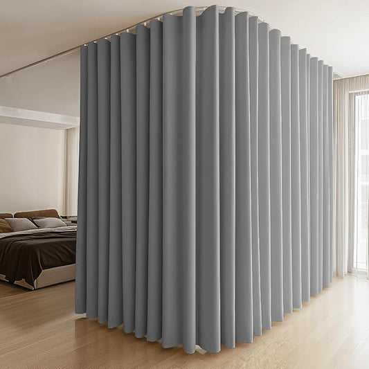 Room Divider Curtains & Flexible Bendable Tracks Set,Privacy Dividers Ceiling Track Curtain Window Blackout Curtains for Living Room Bedroom (W180 × H84 in 1 Panel Grey Drape & White Rail)