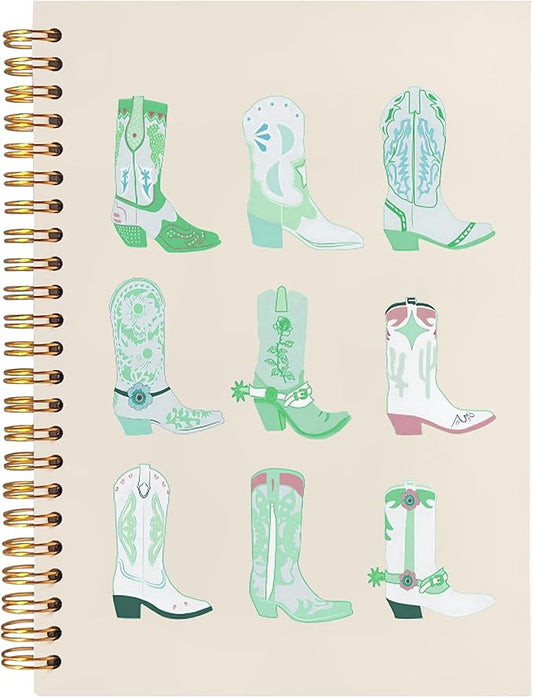 BearCake Green Cowgirl Boot Notebook, Cowgirl Stuff, Cowgirl Gifts, Western Office Supplies, Western Stuff for Women, Boho Western Notebook Journal 5.5x8.3 Green