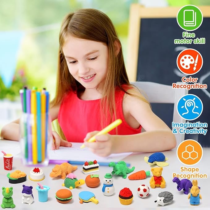 HINZER 100 Pack Animal Erasers for Kids Bulk Pull Apart 3D Puzzle Erasers Classroom Rewards and Prizes Class Treasure Box Kids Party Favors Back to School Supplies