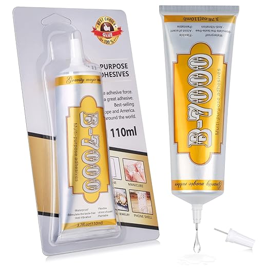 B7000 Rhinestone Jewelry Glue Clear, B-7000 Glue 3.7 fl oz Upgrade Multi-Function Adhesive Super Glue with Cap & Precision Tip for Repair, Small Hobby Models, Metal Stone Crafts, Fabric, Shoes(110ML)