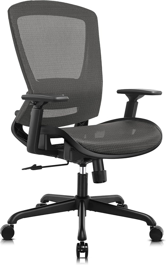 ELABEST Mesh Office Chair,Ergonomic Computer Desk Chair,Sturdy Task Chair- Adjustable Lumbar Support & Armrests,Tilt Function,Comfort Wide Seat,Swivel Home Office Chair (Grey)