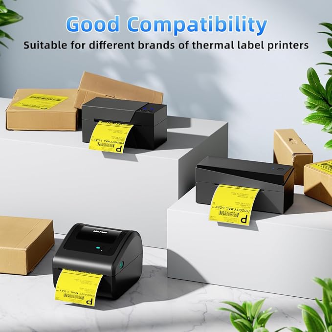 4x6 Thermal Labels, 1 Packs of 500 4x6 Fold Labels Yellow - Compatible with JADENS, ASprink, Phomemo, Rollo, Zebra, Omezizy and Other Thermal Printers