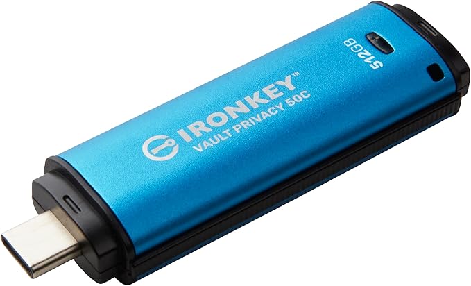 Kingston Ironkey Vault Privacy 50 USB-C 512GB Encrypted Flash Drive | FIPS 197 Certified | XTS-AES 256-bit | BadUSB and Brute Force Protection | Mult-Password Option | IKVP50C/512GB