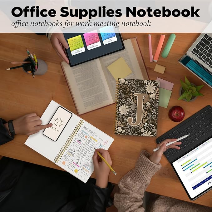 Initial J Personalized Journal Notebook, Boho Floral Journaling Notebooks for Women Girls, Costom Monogrammed Gifts for Women Mom Girls Friends, Letter Spiral Notebook, 5.5x8.3