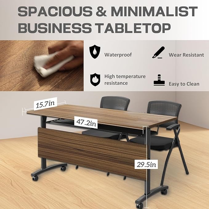 Folding Conference Table,Mobile Conference Room Tables Rolling Meeting Table with Caster Wheels,Flip Top Mobile Training Table,Foldable Rectangle Seminar Tables for Office,Classr (4pack, 47.2in)