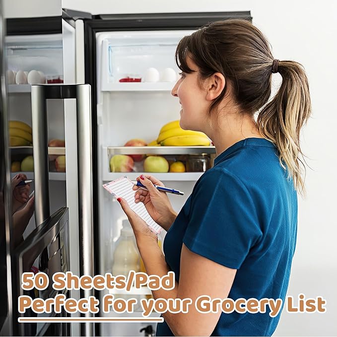 4 Pack Magnetic Note Pad for Fridge with Pen Holder, Totally 200 Sheets Magnetic To Do List, Shopping List, Grocery List, Memo Pads for Refrigerator（Flower Design）