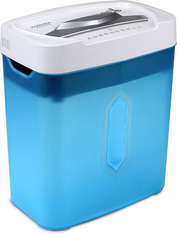 Aurora AU1232XA Anti-Jam 12-Sheet Crosscut Paper/Credit Card Shredder with 5.2-Gallon Wastebasket (White/Semi Translucent Blue)