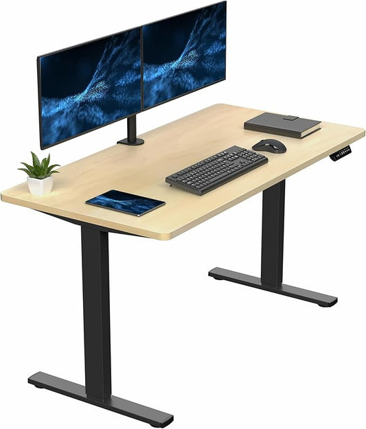 VIVO Electric 55 x 28 in Standing Desk, Memory Height Adjustment, 1B Series, One-Piece Light Wood Top, Black Frame, DESK-KIT-1B55C