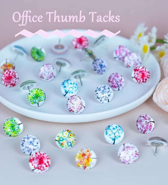 24Pcs Plants Push Pins Decorative Thumb Tacks Cute Office Decor for Cork Board Bulletin Board, Desk Accessories Aesthetic,Classroom,Home Decor(Tree)