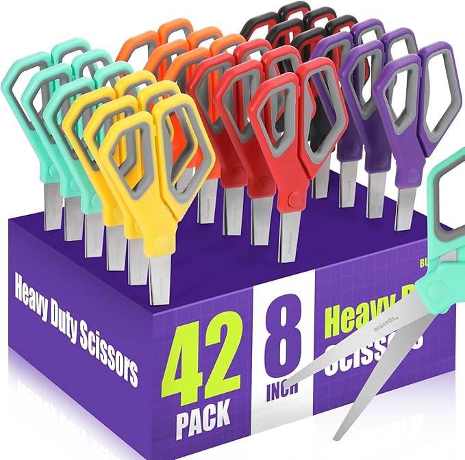 42Pack 8" Scissors All Purpose, Heavy Duty Scissors with Ultra Sharp Blades Comfort Grip Handles - For Office Home School Sewing Fabric Crafts, High/Middle School Student Teacher Scissor