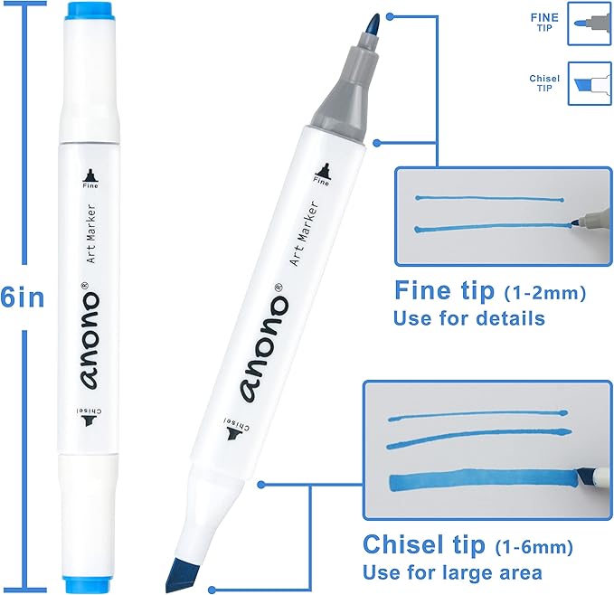 anono 80 Colors Alcohol Markers Set, Coloring Markers with Chisel and Fine Tips, Includes Carrying Case, Suitable for Book Painting and Coloring, White Barrel