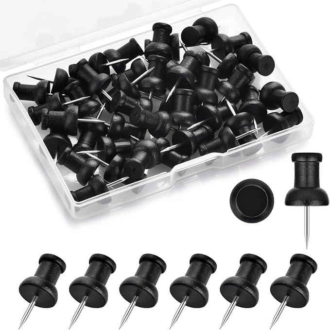40Pcs Wood Push Pins, Decorative Thumb Tacks, Wooden Pins and Tacks, Cork Board Thumbtacks, Cute Thumbtack for Wall and Bulletin Board, Map Pins