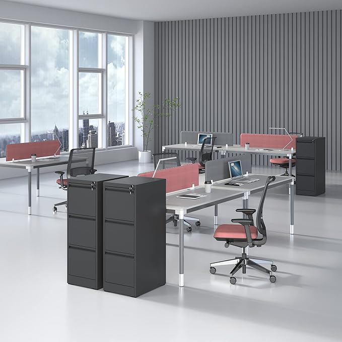 3 Drawer File Cabinet with Lock, Vertical File Cabinet with Lock, Locking File Cabinet Hanging Files for A4/ Legal/Letter, Require Assembly, Black