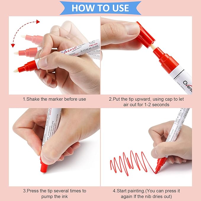 Overseas 36 Colors Paint Marker Pens - Permanent Oil Based Paint Markers, Medium Tip, Quick Drying, Waterproof Assorted Colors Marker Pen for Metal, Wood, Plastic, Rock, Stone, Rubber, Canvas, Glass