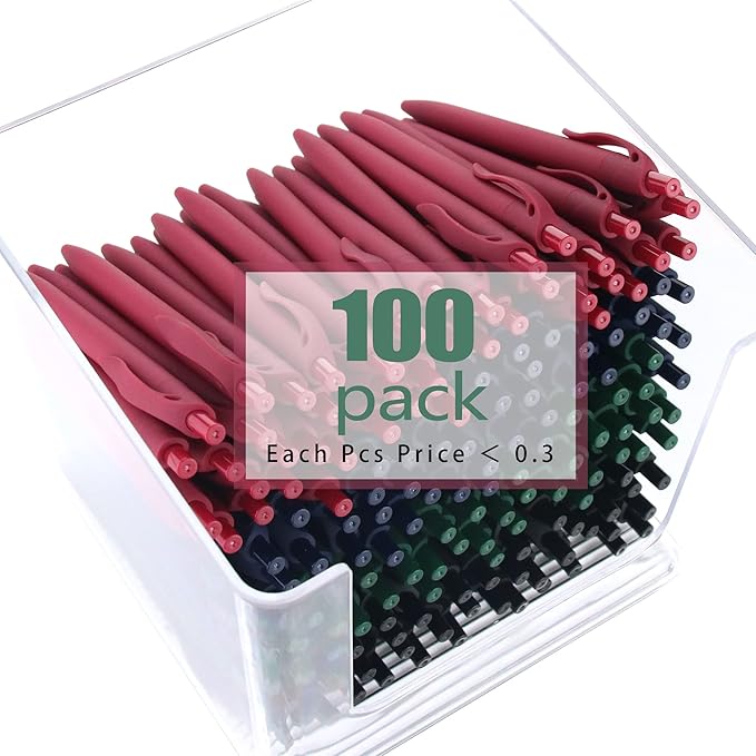 Deegtran 100 Pack No Bleed Blue Barrel Click Pens, Wholesale Retractable Ballpoint Pens, Medium Point, Smooth Ink, 1.0MM Black Ink