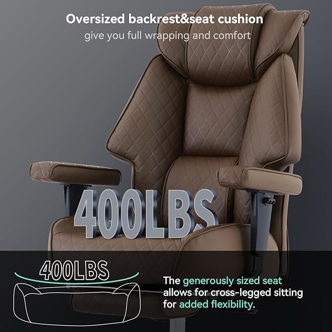 Big and Tall Office Chair with Footrest, PU Leather High Back Executive Office Chair 400lbs, Ergonomic Computer Chairs Lumbar Support for Heavy People (Brown)