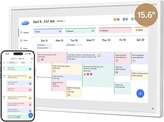 Digital Calendar 15.6" Chore Chart – 1080P Full HD Interactive Touchscreen, Smart Family Planner, Hearth Display Digital Wall & Desk Mountable for Seamless Scheduling