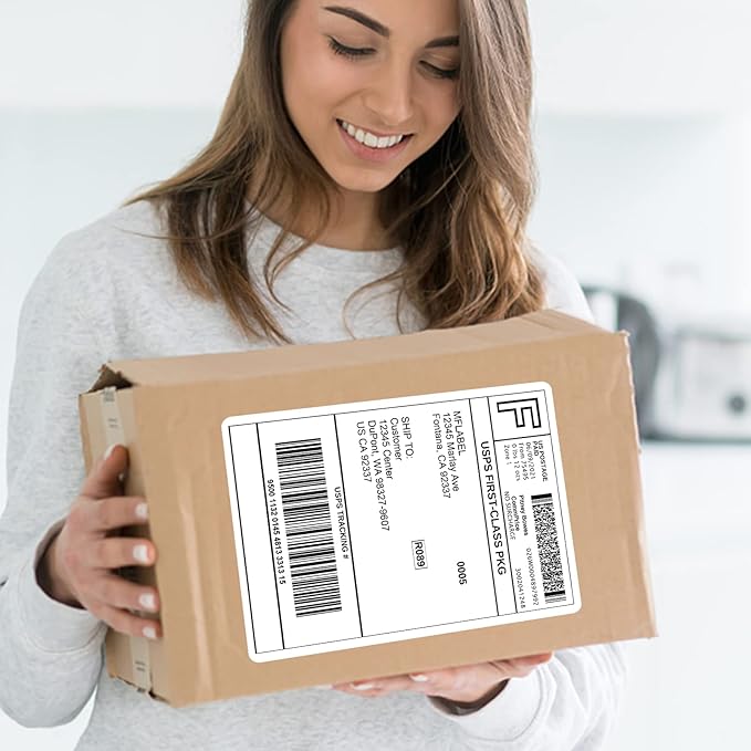MFLABEL Full Sheet Shipping Labels 8.5x11 Inch - Matte White Permanent Adhesive Paper for Laser & Inkjet Printers (500 Sheets) - No Cut Needed Address Labels + Free 48 Fragile Stickers