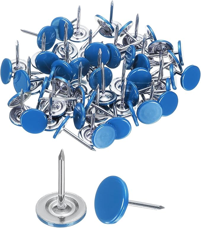 uxcell 120Pcs Push Pins, 11mmx17mm Round Flat Head Decorative Thumb Tacks Upholstery Tacks for Cork Board Office Wall Hangings, Blue
