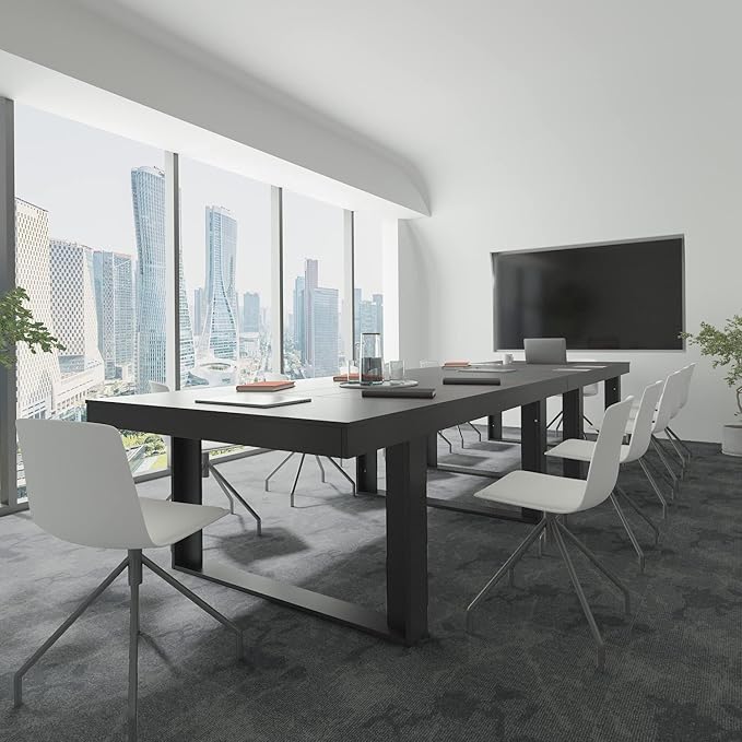 ECACAD 7FT Conference Table for 6-8 People, Large Rectangular Meeting Table, Modern Seminar Table for Office Meeting Conference Room, Black and Deep Brown (86.8”L x 47.2”W x 29.4”H)
