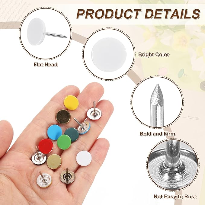 uxcell 150Pcs Upholstery Tacks, 11mmx17mm Flat Head Thumb Tack Decorative Furniture Nails Push Pins for Furniture Sofa Headboards, White