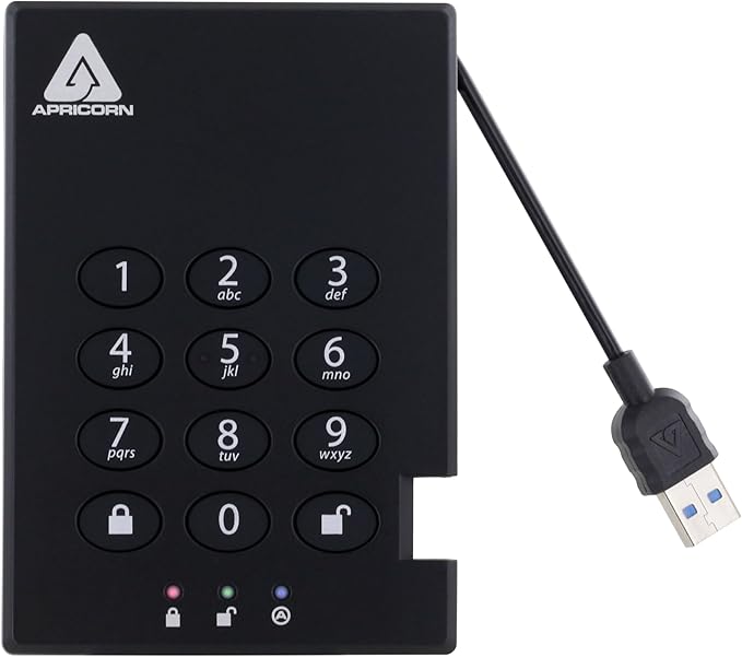 Apricorn 2TB Aegis Padlock USB 3.0 256-Bit AES XTS Hardware Encrypted Portable External Hard Drive (A25-3PL256-2000)