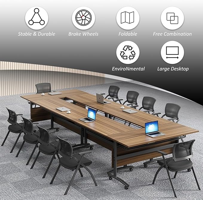 Folding Conference Table,Mobile Conference Room Tables Rolling Meeting Table with Caster Wheels,Flip Top Mobile Training Table,Foldable Rectangle Seminar Tables for Office,Classr (8pack, 61in)