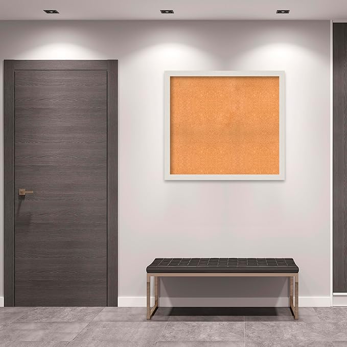 Amanti Art Natural Cork Board for Wall, 39x43 Vision Board with White Frame, Oversize Corkboard Office Decor for Home Organization, Country Rustic Corkboard Pinboard to Display Items for Home