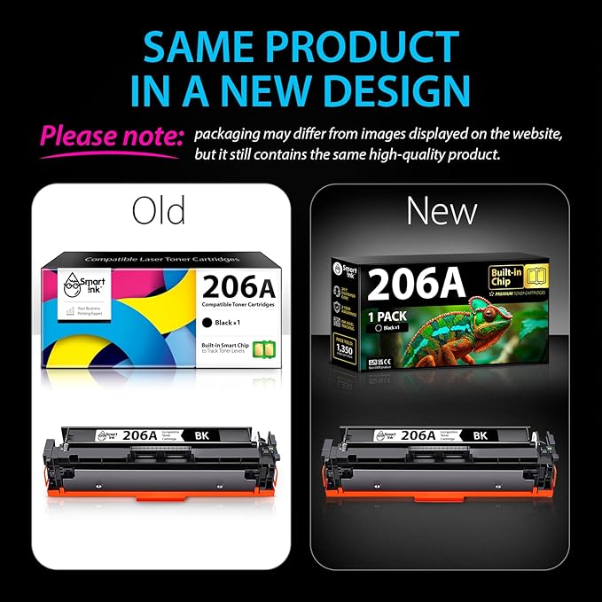 Smart Ink Compatible 206A Toner Cartridge Replacement for HP 206A Toner Cartridges (1 Black Pack) 206X with Chip to use with Color Laserjet Pro MFP M283fdw M283cdw Laserjet Pro M255dw M255nw