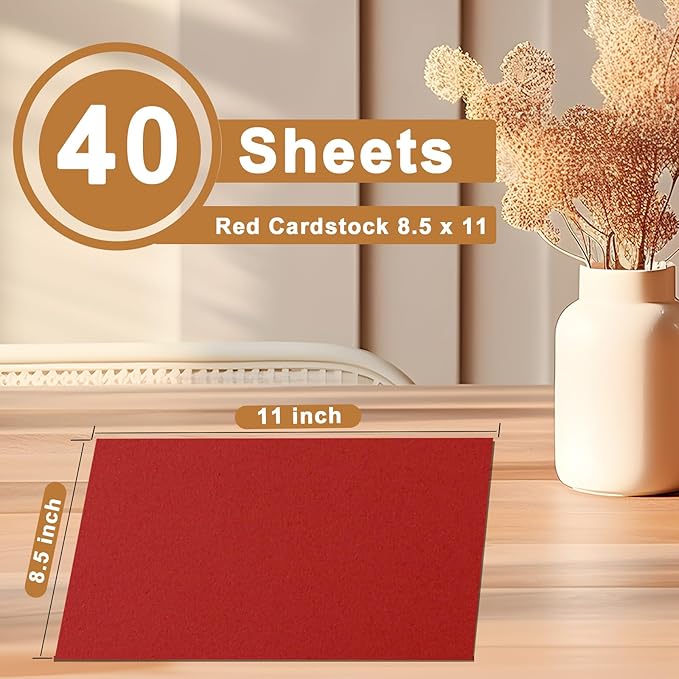 40 Sheets Christmas Red Cardstock 8.5 x 11 Craft Paper, 200gsm/75lb Premium Dark Red Card Stock for DIY Cards Making, Thank You Cards, Wedding Invitations, Birthday Decorations