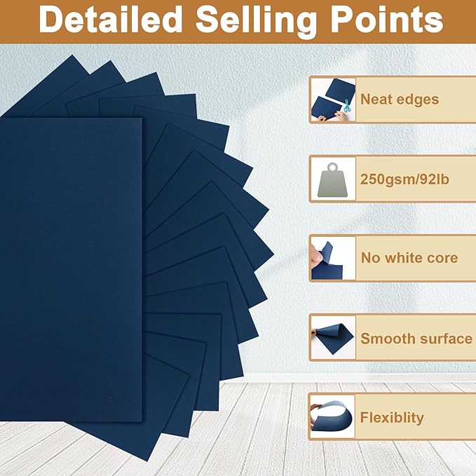 28 Sheets Navy Blue Cardstock 8.5 x 11 Scrapbooking Paper, 92lb Heavyweight Card Stock Printer Paper for DIY Making Cards, Greeting Cards, Wedding Invitations, Birthday, Menus