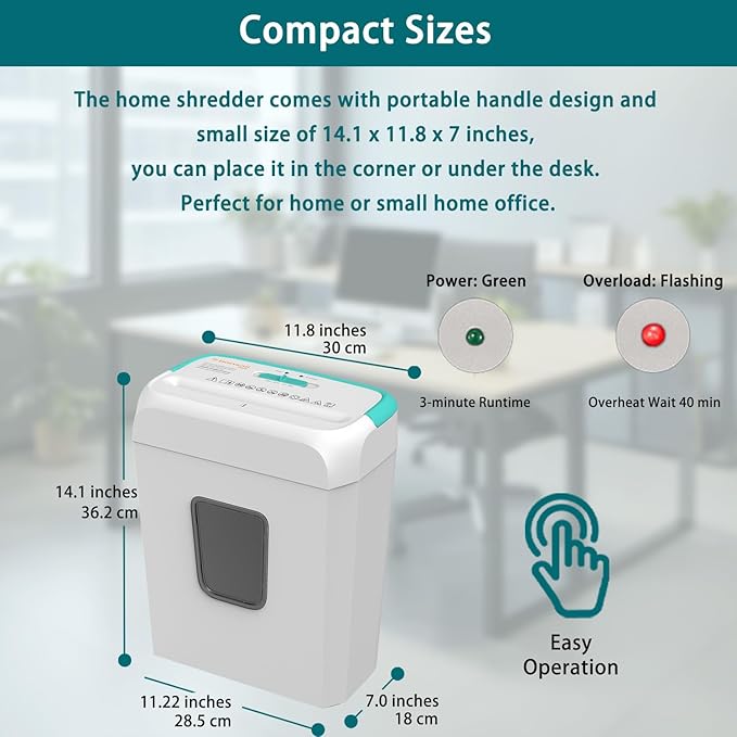 Bonsaii High Security Shredding Paper Shredder, 6-Sheet Cross-Cut, Credit Card Shredder, Home Office, Handle for Document, Mail, Staple, 3.4 Gal Wastebasket, White & Blue(C237-B)