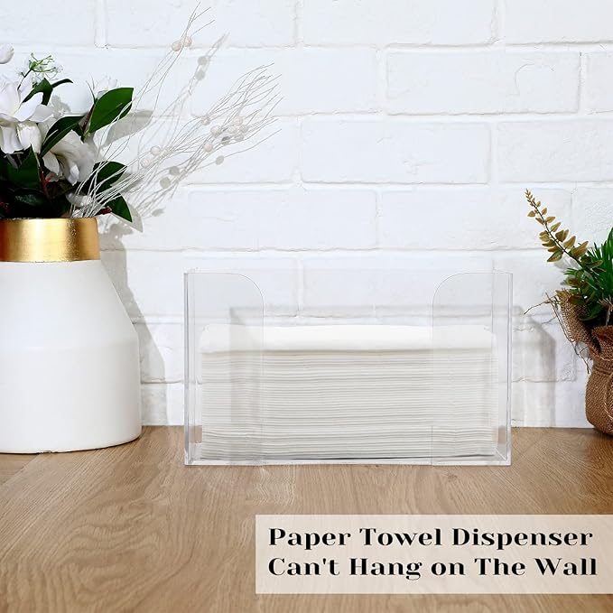 Deekin 2 Pcs Acrylic Paper Towel Dispenser Countertop Paper Towel Holder, Clear Trifold Guest Napkin Dispenser for Z-fold, C-fold or Multifold paper holder for Bathroom Toilet and Kitchen