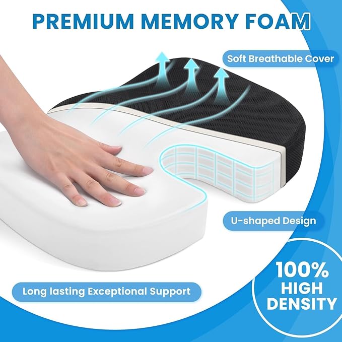 TushGuard Office Chair Cushions with Handles, Back&Seat Cushion, Sciatica & Back Coccyx Tailbone Discomfort Easing Chair Pad, Memory Foam Lumbar Support Pillow for Gaming, Desk, Wheelchair, Car(Black)