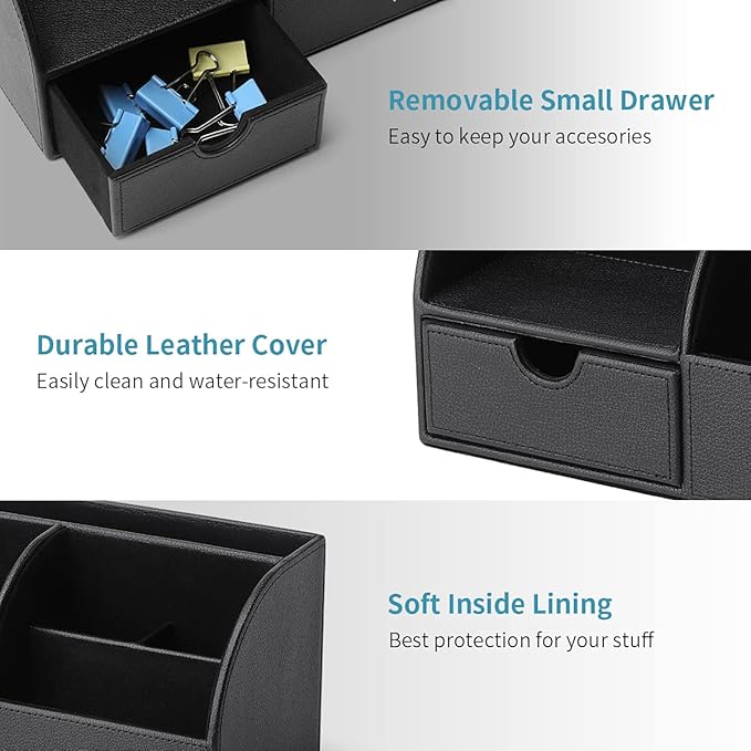 Vlando Office Supplies Desk Organizer Caddy,Back to School Supplies for Desk Caddy, Desktop Hanging File Letter Document Storage Holder with Drawer Organizer Section for Office Home 2 Pack Black