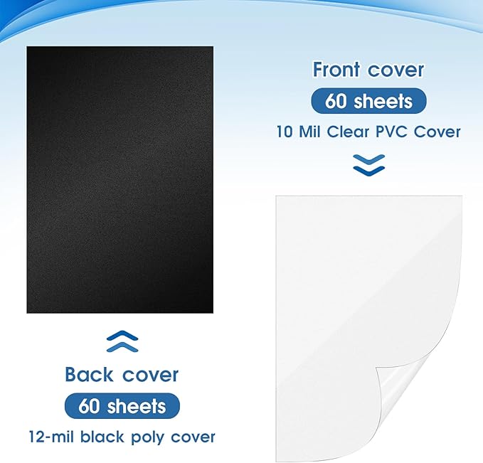 120 Pack Clear Binding Covers and Backs 8.5 X 11 Inches 12 Mil Sand-Textured Polycover, 10 Mil Presentation Binder Covers for Spiral Binding with Clear Front, Letter Size, Square Corners, Un-Punched