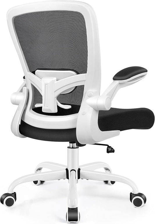 FelixKing Office Chair, Ergonomic Desk Chair Breathable Mesh Chairs with Adjustable High Back Lumbar Support Flip-up Armrests, Executive Swivel Comfy Task Computer Chairs for Home Office White