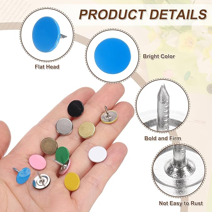 uxcell 60Pcs Upholstery Tacks, 11mmx10mm Flat Head Thumb Tack Decorative Furniture Nails Push Pins for Furniture Sofa Headboards, Blue