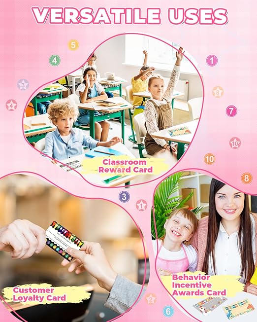 UCEC 200 Pieces Punch Cards with Star + Circle Hole Punchers, Incentive Loyalty Reward Punch Card for Classroom with Handheld Single Punches Kit to Behavior for Business School Kids Students Teachers