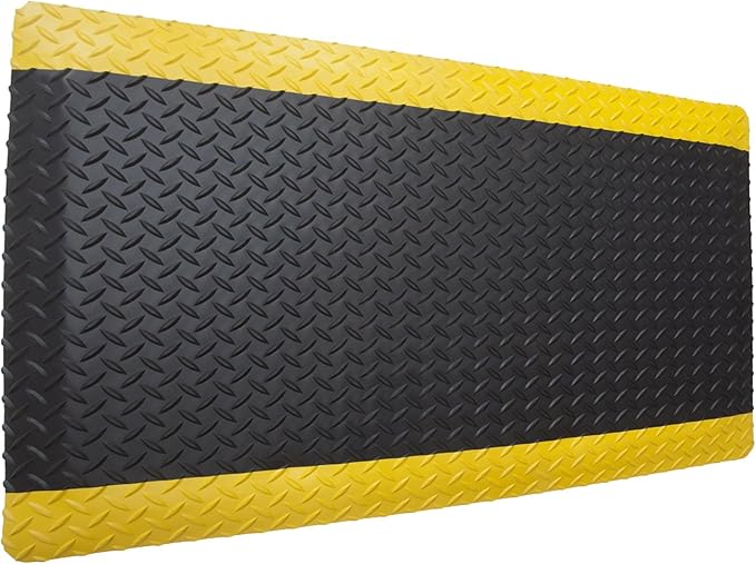 Rhino Mats, American Classic Diamond Anti-Fatigue Mats, Industrial Ergonomic Comfort Standing Mat for Work, Home, Garage, Office, Kitchen or Anywhere (Black/Yellow 9/16" Thick, 3 FT. x 20 FT.)