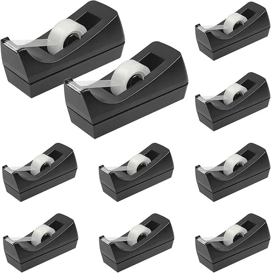 10 Pack Desktop Tape Dispenser Bulk Black Tape Roll Dispenser Non Skid Base Desk Tape Holder for Office School Home (Tape Not Included)