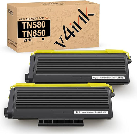 v4ink 2-Pack Compatible Toner Cartridge Replacement for Brother TN580 TN620 TN650 High-Yield Work with HL-5240 HL-5250 HL-5340 HL-5370 MFC-8460 MFC-8480 MFC-8680 MFC-8690 MFC-8860 MFC-8890 Series