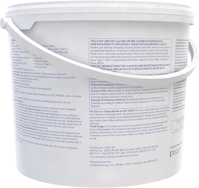 Oxivir Diversey Tb 5627427 Ready-to-Use Disinfectant Cleaning Wipes, Accelerated Hydrogen Peroxide, 11x12-Inch Extra Large Sheets, 160-Wipes, 1-Bucket (Pack of 4)