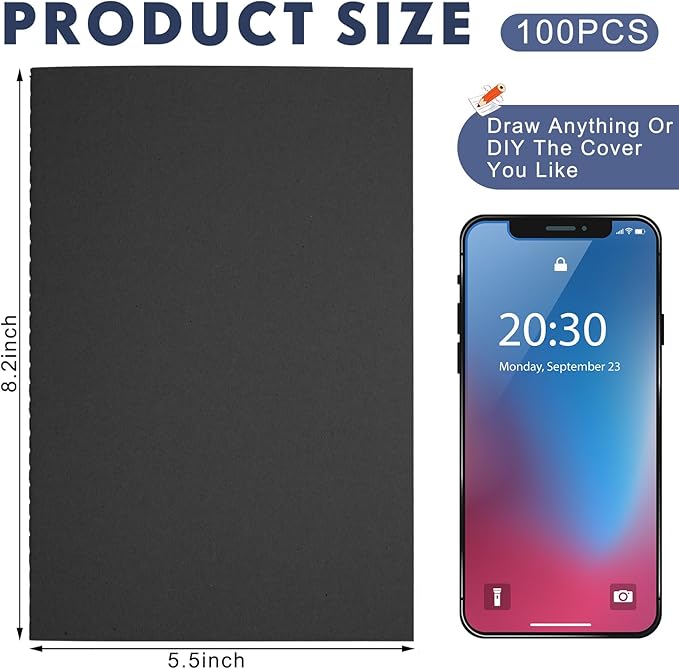 Mimorou 100 Pcs Kraft Notebook Journals 5.5 Inch x 8.3 Inch A5 Softcover Notebooks Bulk for Writing Sketch Office Notepad with 60 Pages 30 Sheets (Black,Dot)