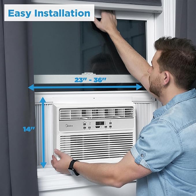 Midea MAW08R1BWT EasyCool 8,000 BTU Window Air Conditioner, Fan-Cools, Circulates and Dehumidifies up to 350 Sq Ft, Reusable Filter, LCD Remote Control, White